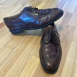 Vintage Mezlan Crocodile Leather Shoes Mens Brown Lace Up Size 12